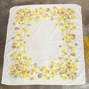 Vintage Floral Yellow & tan almost sq tablecloth
very soft & well loved, cotton